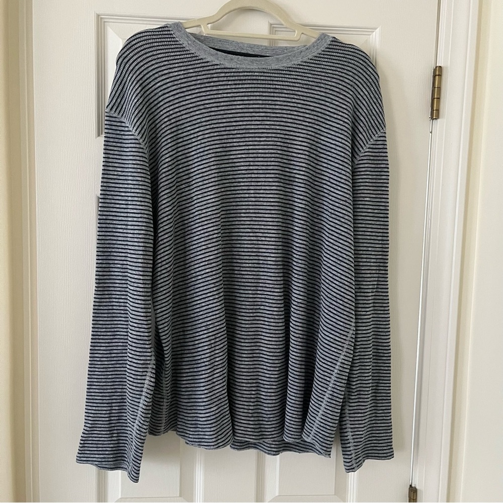 Vince Men's Thermal Base Layer Long Sleeve Shirt, Gray Navy Stripes, XXL Cotton